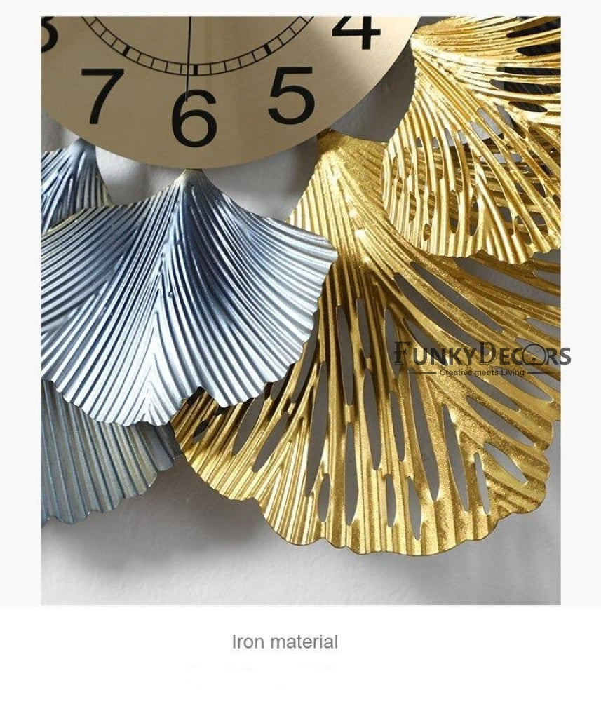 Funkytradition Modern Minimalist Creative Simple Leaf Shape Metal Wall Clock Watch Decor For Home