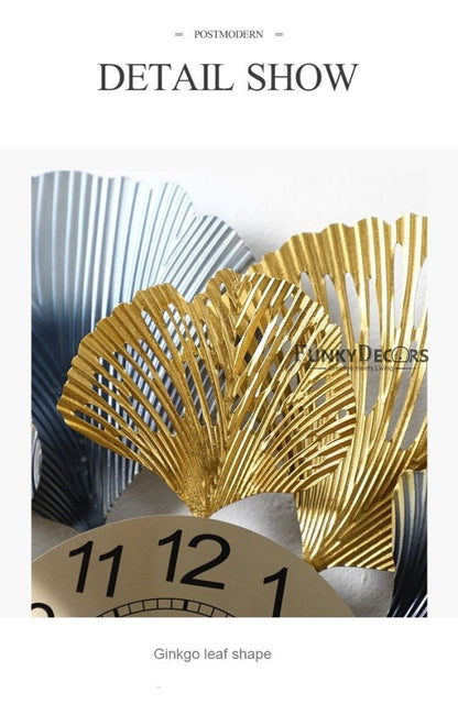 Funkytradition Modern Minimalist Creative Simple Leaf Shape Metal Wall Clock Watch Decor For Home