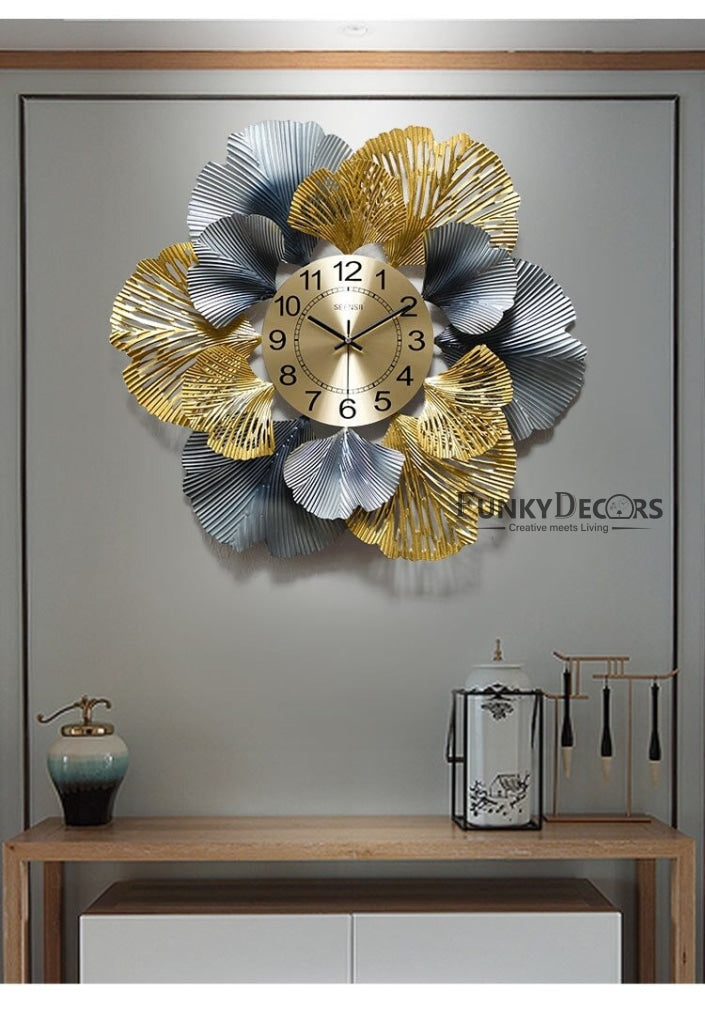 Funkytradition Modern Minimalist Creative Simple Leaf Shape Metal Wall Clock Watch Decor For Home