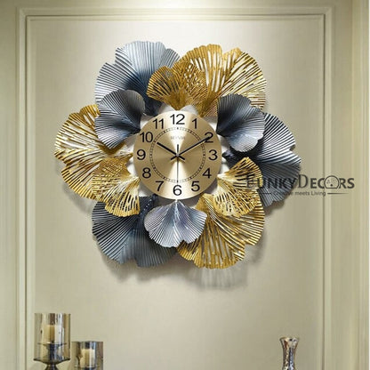 Funkytradition Modern Minimalist Creative Simple Leaf Shape Metal Wall Clock Watch Decor For Home