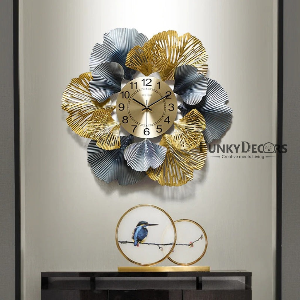 Funkytradition Modern Minimalist Creative Simple Leaf Shape Metal Wall Clock Watch Decor For Home