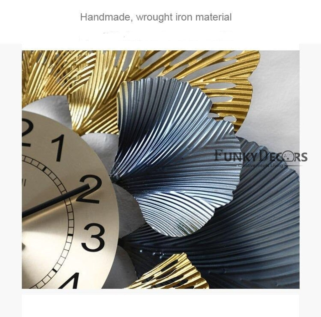 Funkytradition Modern Minimalist Creative Simple Leaf Shape Metal Wall Clock Watch Decor For Home