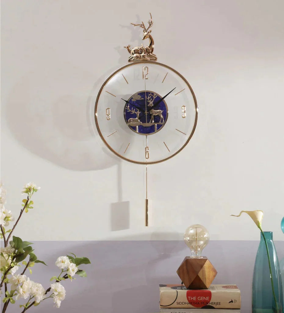 FunkyDecors Multicolor Minimal Transparent Reindeer Pendulum Wall Clock Watch Decor For Home