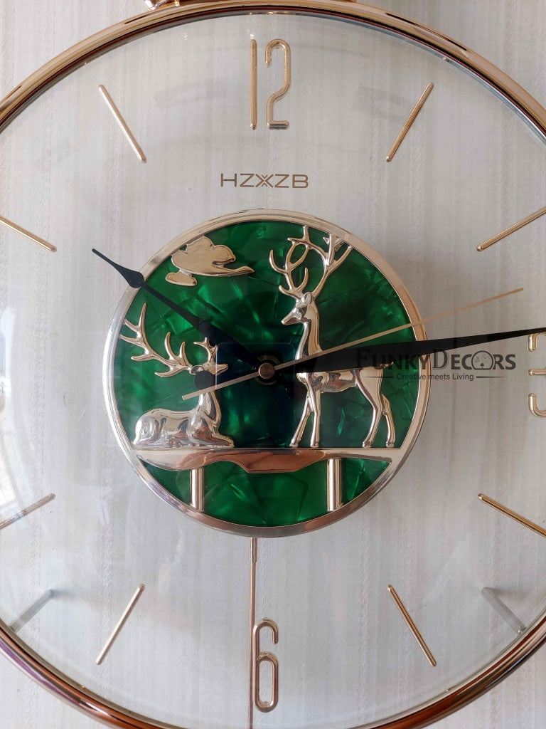 FunkyDecors Multicolor Minimal Transparent Reindeer Pendulum Wall Clock Watch Decor For Home