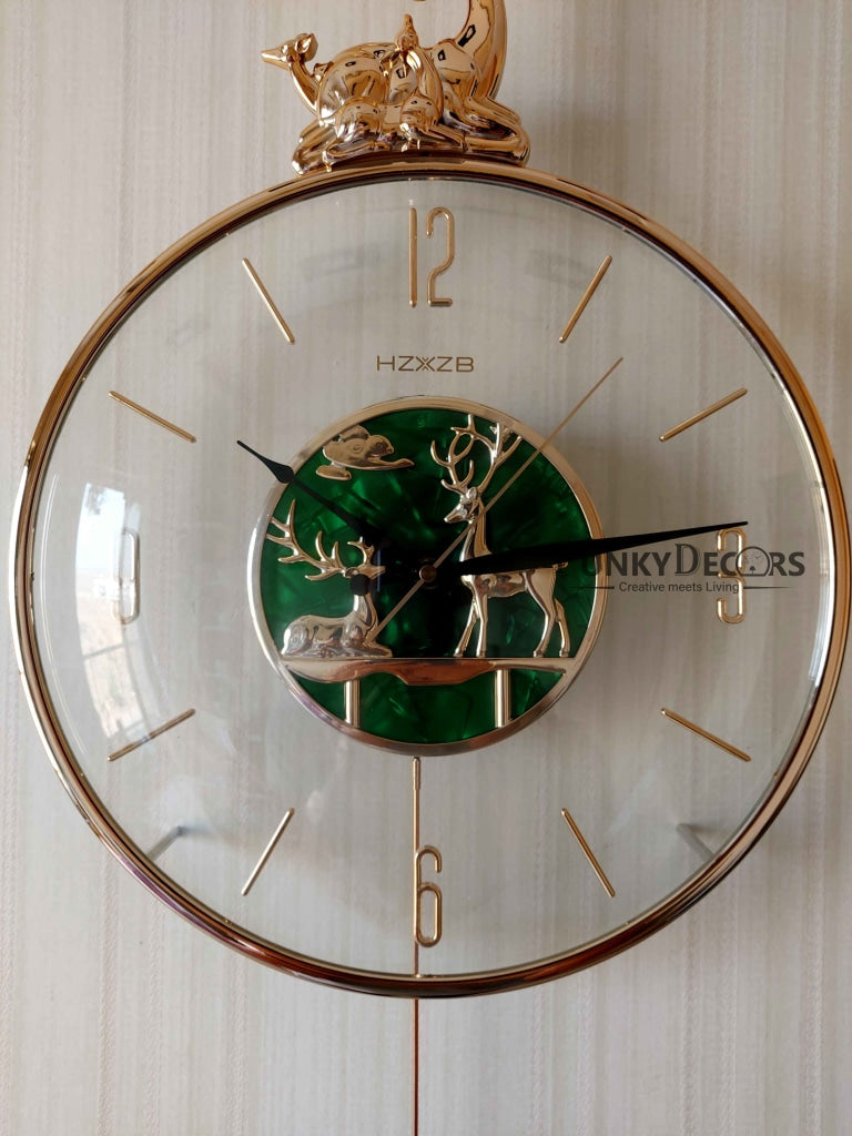 FunkyDecors Multicolor Minimal Transparent Reindeer Pendulum Wall Clock Watch Decor For Home