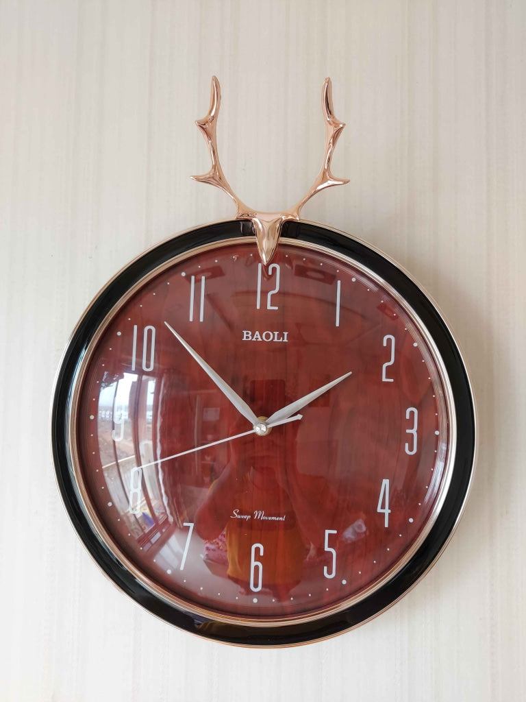 Funkytradition Multicolor Reindeer Wall Clock Watch Decor For Home Office And Gifts 35 Cm Tall Red