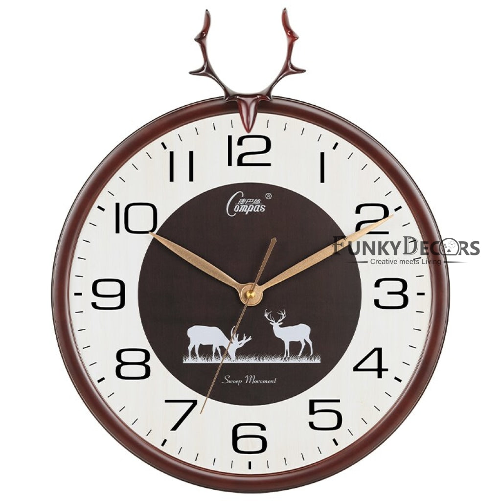 Funkytradition Oak Reindeer Wall Clock Watch Decor For Home Office And Gifts 35 Cm Tall Clocks
