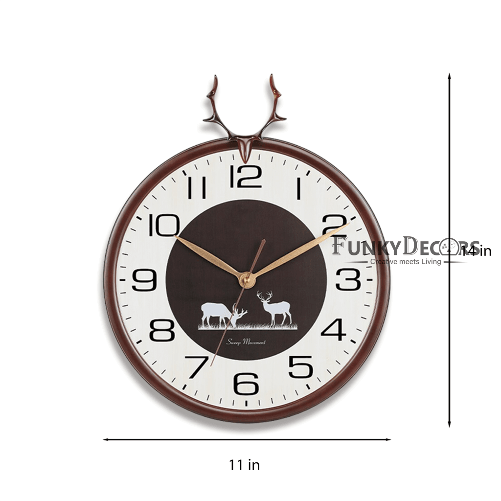 Funkytradition Oak Reindeer Wall Clock Watch Decor For Home Office And Gifts 35 Cm Tall Clocks