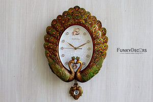 Funkytradition Pearl Multicolor Peacock Pendulum Wall Clock Watch Decor For Home Office And Gifts 55