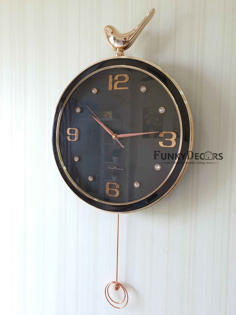FunkyDecors Rose Gold Multicolor Sparrow Pendulum Wall Clock Decor For Home Office And Gifts 70