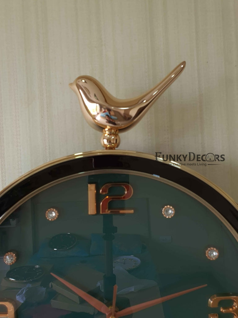 FunkyDecors Rose Gold Multicolor Sparrow Pendulum Wall Clock Decor For Home Office And Gifts 70