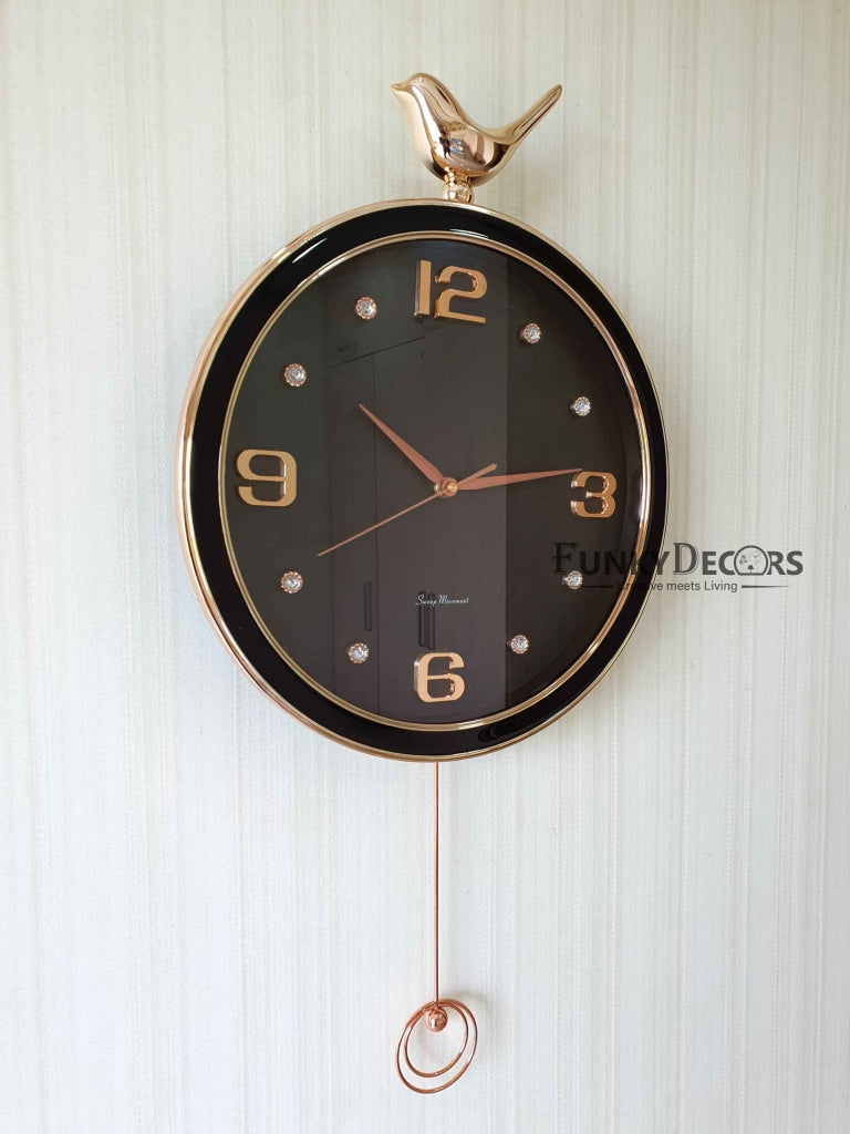FunkyDecors Rose Gold Multicolor Sparrow Pendulum Wall Clock Decor For Home Office And Gifts 70