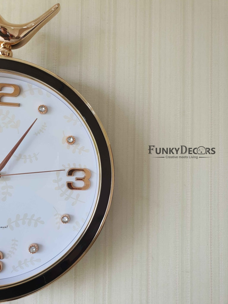 FunkyDecors Rose Gold Multicolor Sparrow Pendulum Wall Clock Decor For Home Office And Gifts 70