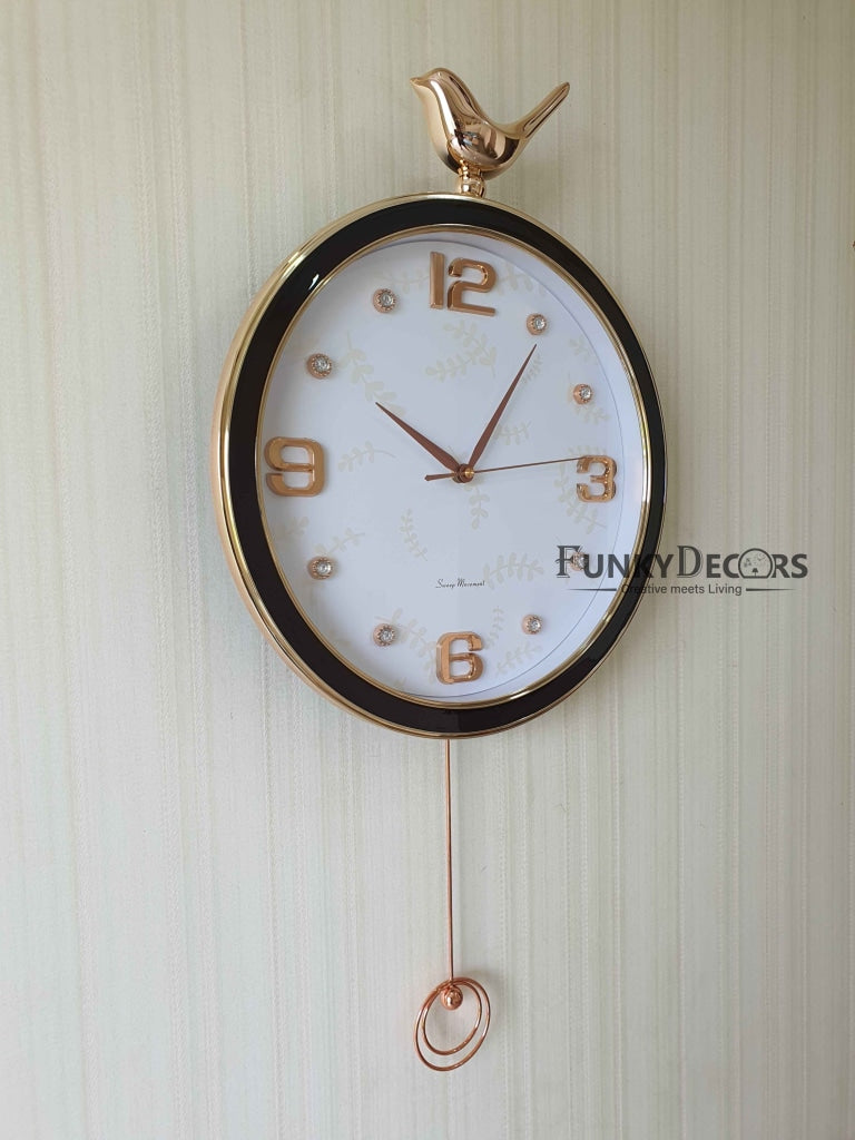 FunkyDecors Rose Gold Multicolor Sparrow Pendulum Wall Clock Decor For Home Office And Gifts 70