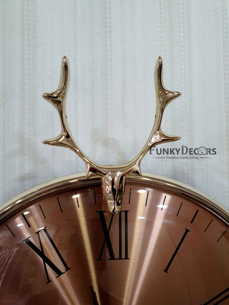 FunkyDecors Rose Gold Reindeer Minimal Wall Clock Watch Decor For Home Office And Gifts 46 Cm