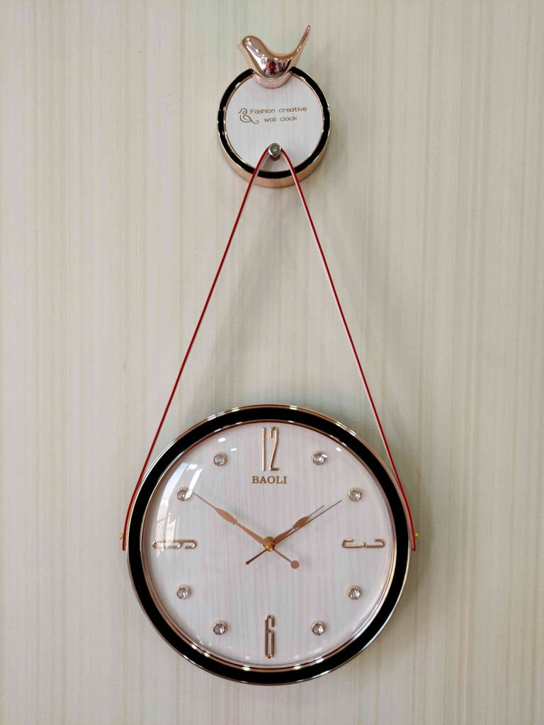 FunkyDecors Rose Gold White Sparrow Hanging Wall Clock Decor For Home Office And Gifts 70 Cm Tall