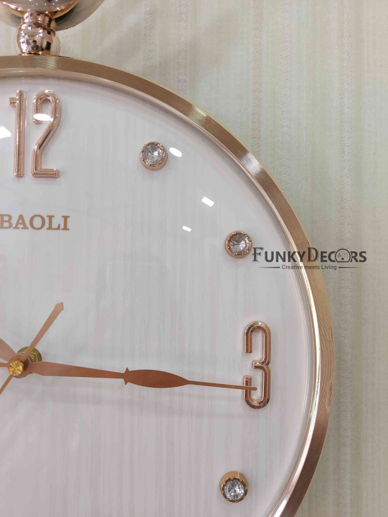 Funkytradition Rose Gold White Sparrow Pendulum Wall Clock Decor For Home Office And Gifts 60 Cm