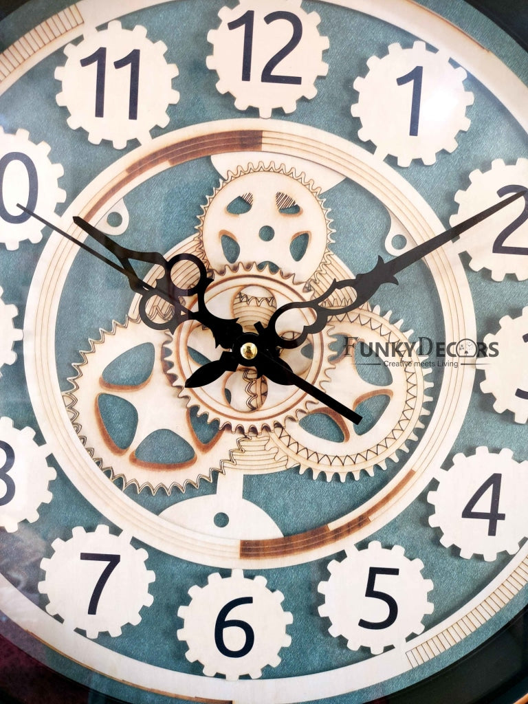 Funkytradition Round Brown Mechanic Design Wall Clock Watch Decor For Home Office And Gifts 52 Cm