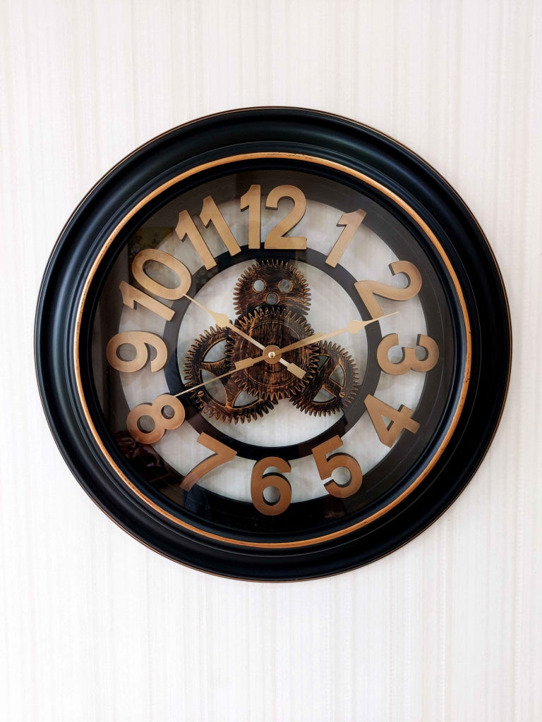Funkytradition Round Brown Mechanic Design Wall Clock Watch Decor For Home Office And Gifts 52 Cm