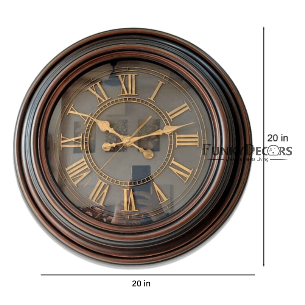FunkyDecors Round Brown Roman Wall Clock Watch Decor For Home Office And Gifts 50 Cm Tall Clocks