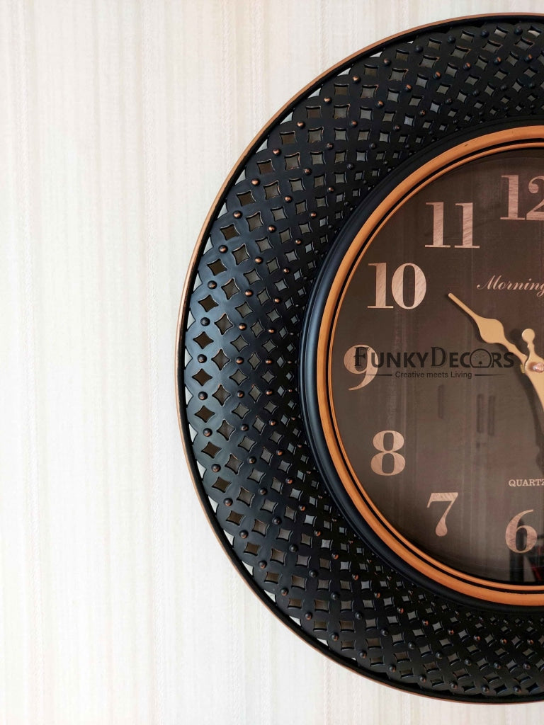 FunkyDecors Round Brown Tokri Wall Clock Watch Decor For Home Office And Gifts 50 Cm Tall Clocks