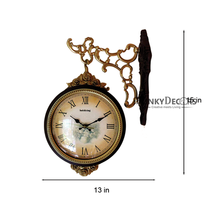 Funkytradition Royal Antique-Look Brown Round Wall Hanging Double Sided 2 Faces Retro Station Clock