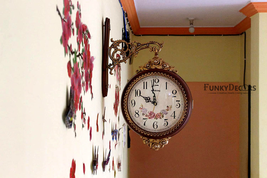 FunkyDecors Royal Antique-Look Brown Round Wall Hanging Double Sided Two Faces Retro Station Home