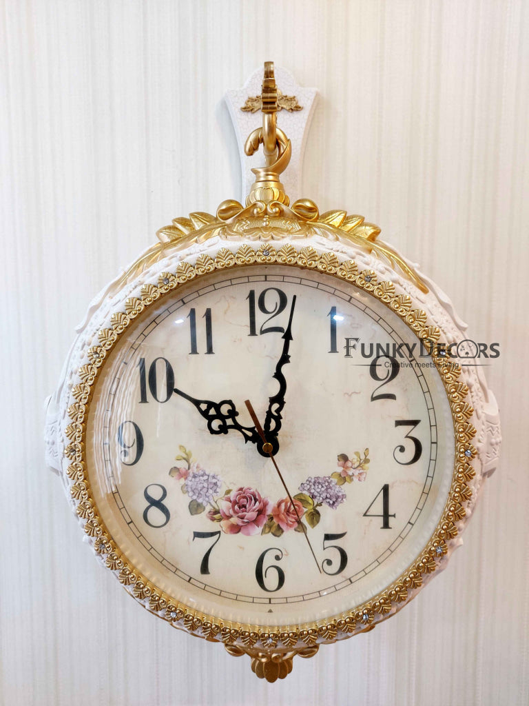 Funkytradition Royal Antique-Look White Round Wall Hanging Double Sided Two Faces Retro Station Home