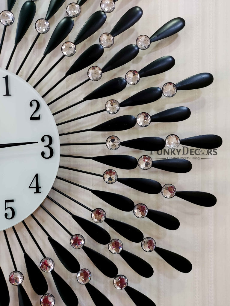 Funkytradition Royal Black 3D Peacock Wall Clock For Home Office Decor And Gifts 70 Cm Tall Clocks