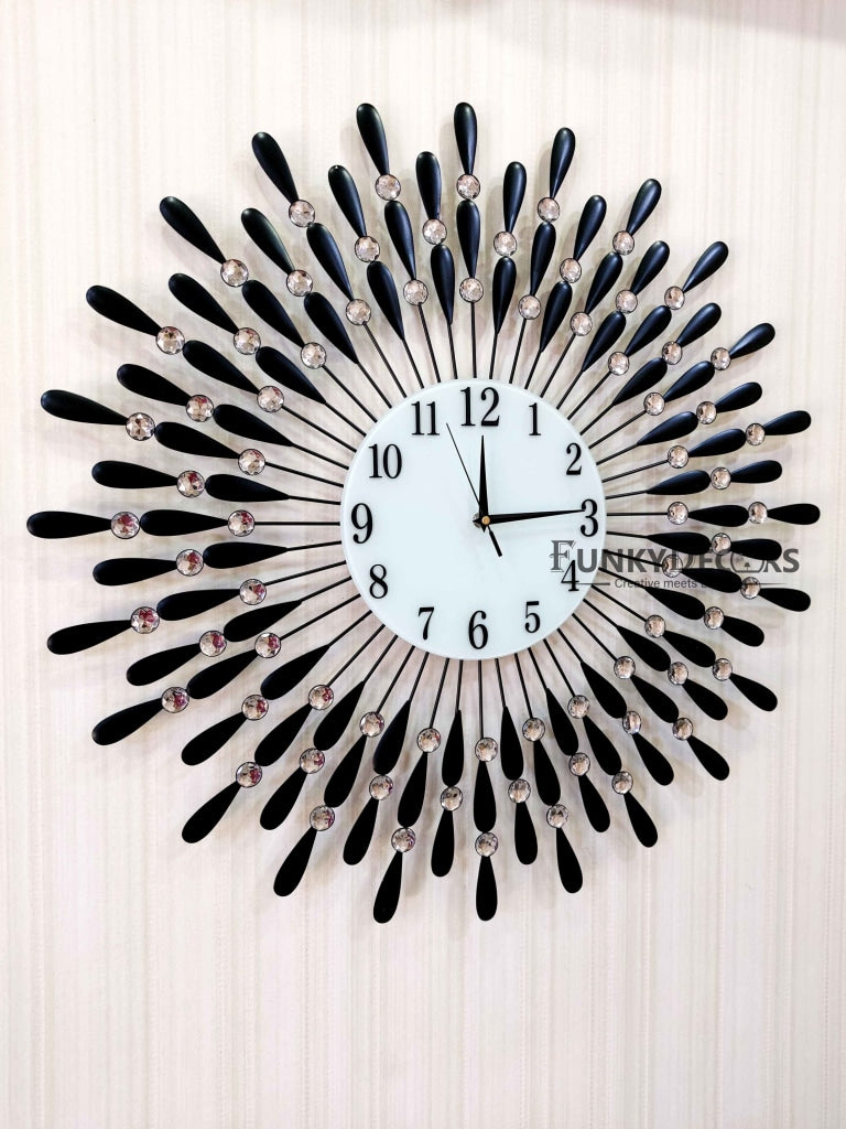 Funkytradition Royal Black 3D Peacock Wall Clock For Home Office Decor And Gifts 70 Cm Tall Clocks
