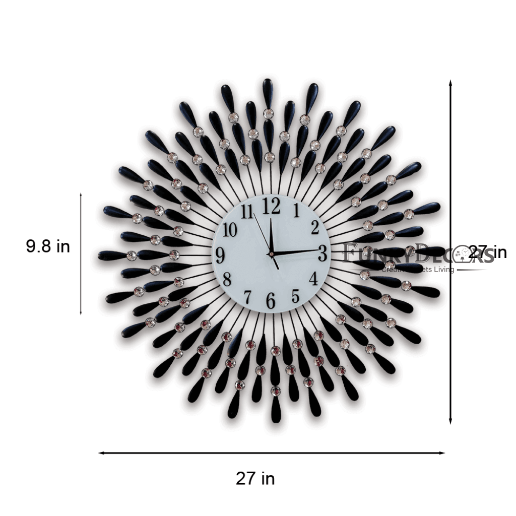 Funkytradition Royal Black 3D Peacock Wall Clock For Home Office Decor And Gifts 70 Cm Tall Clocks