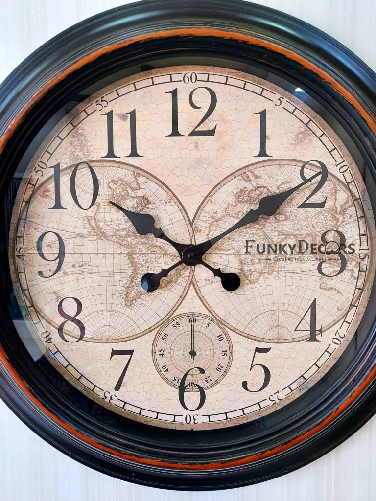 FunkyDecors Royal Designer Big Font World Map Wall Clock Watch Decor For Home Office And Gifts 50