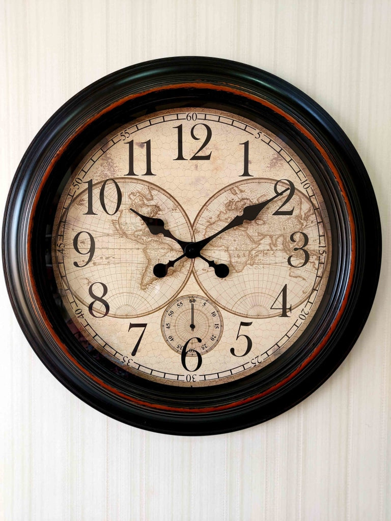 FunkyDecors Royal Designer Big Font World Map Wall Clock Watch Decor For Home Office And Gifts 50