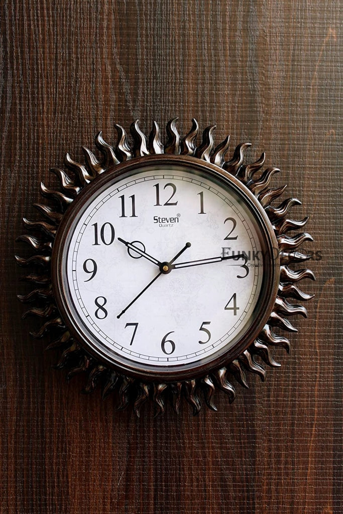 FunkyDecors Royal Designer Brown Sun Shaped Wall Clock Watch Decor For Home Office And Gifts 31