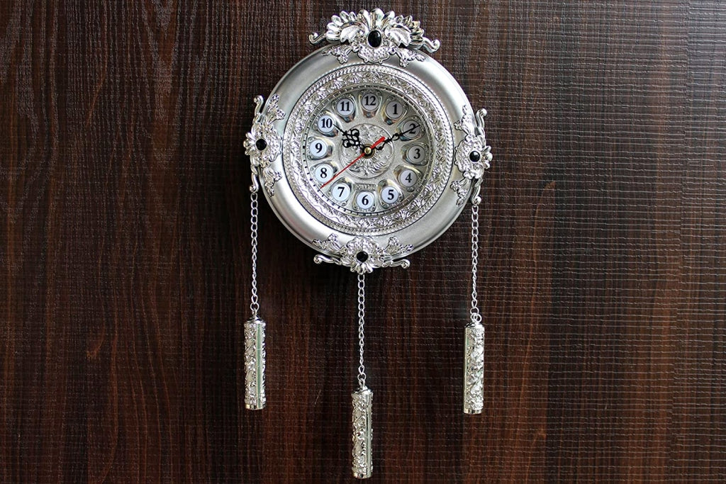 FunkyDecors Royal Designer Silver Plated White Premium String Hanging Wall Clock For Home Office