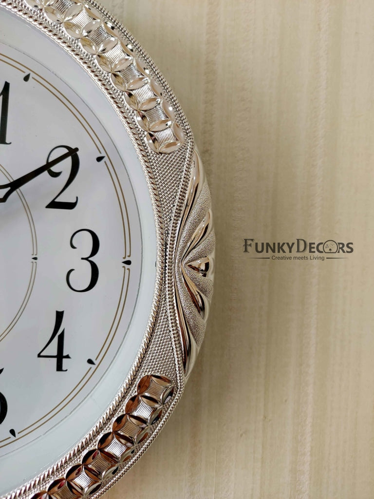 FunkyDecors Royal Designer Silver Plated White Premium Wall Clock For Home Office Decor 26 Cm