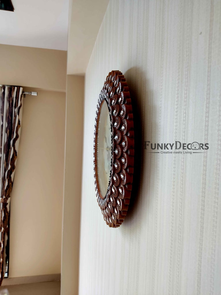 FunkyDecors Royal Pearl Brown Wall Clock Watch Decor For Home Office And Gifts 43 Cm Tall Clocks