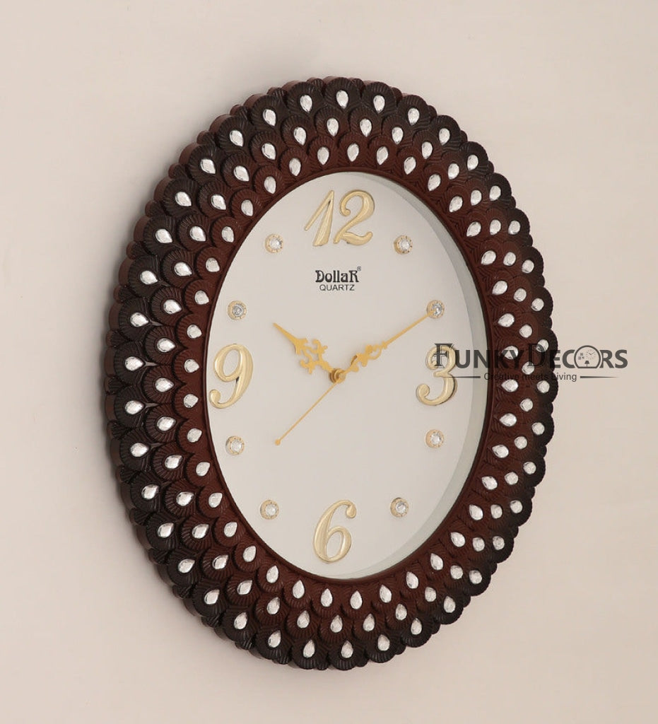 Funkytradition Royal Pearl Diamond Cherry Brown Wall Clock Watch Decor For Home Office And Gifts 47