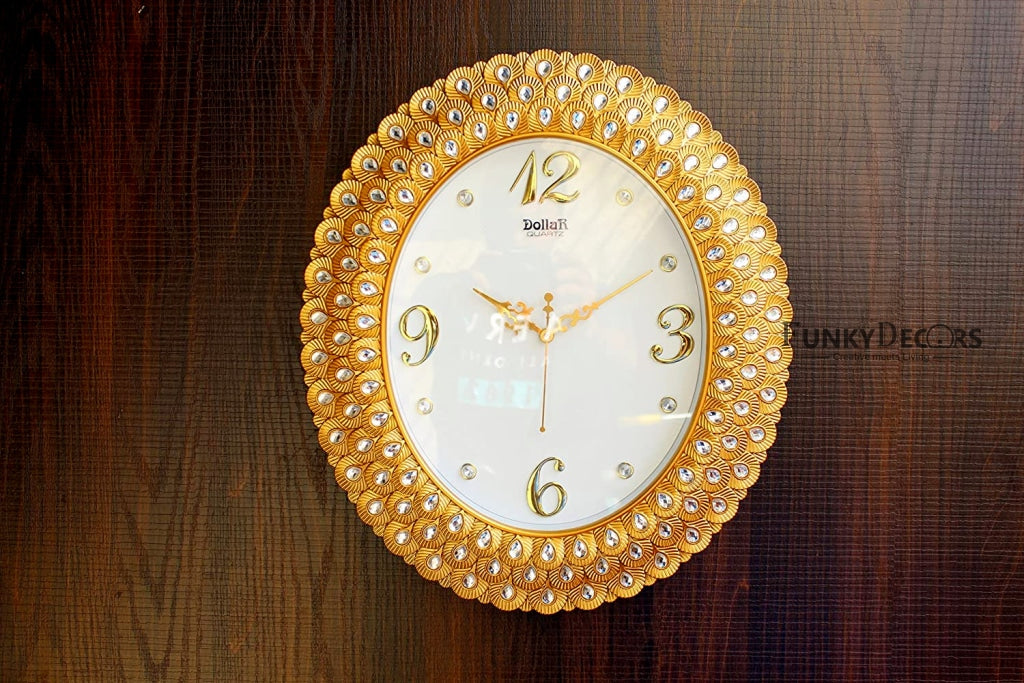 Funkytradition Royal Pearl Diamond Golden Wall Clock Watch Decor For Home Office And Gifts 47 Cm