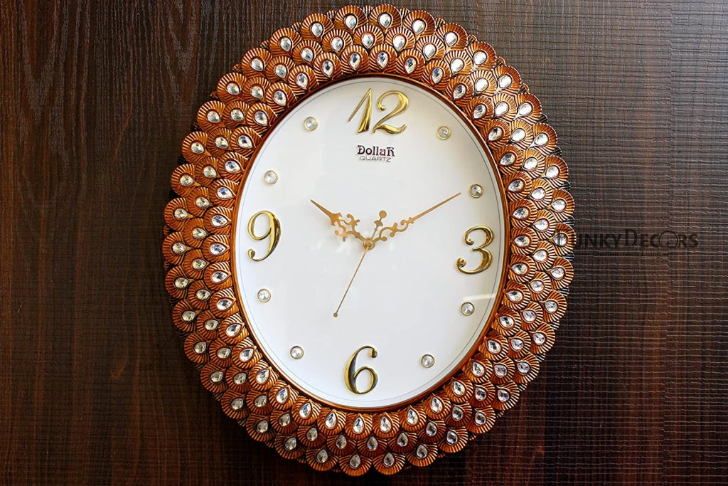 Funkytradition Royal Pearl Diamond Metal Golden Wall Clock Watch Decor For Home Office And Gifts 47