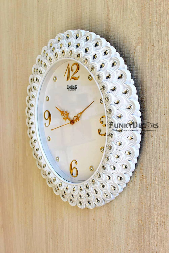 Funkytradition Royal Pearl Diamond White Wall Clock Watch Decor For Home Office And Gifts 47 Cm Tall