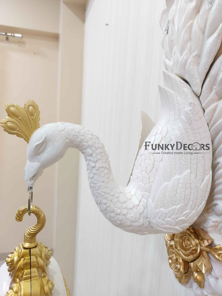 FunkyDecors Royal White Dual Hanging Peacock Wall Clock For Home Office Decor And Gifts 75 Cm