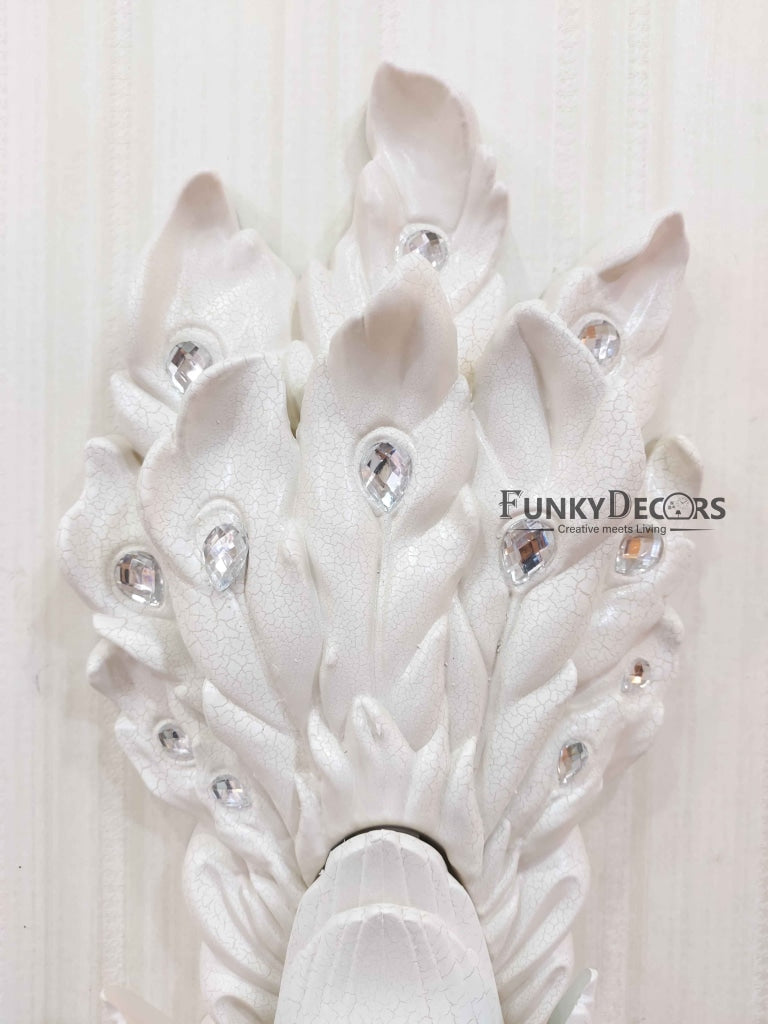 FunkyDecors Royal White Dual Hanging Peacock Wall Clock For Home Office Decor And Gifts 75 Cm