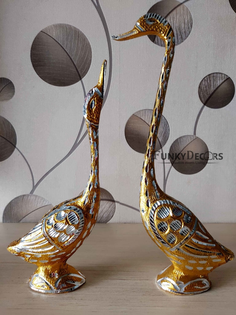 FunkyDecors Swan Love Birds Collectible Statue Metal Showpiece 28 Cm Tall Figurines