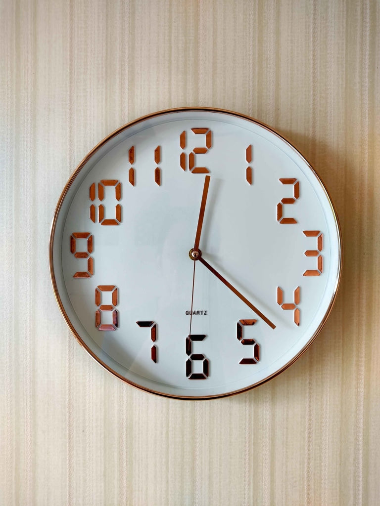 Funkytradition White Golden Minimal Wall Clock Watch Decor For Home Office And Gifts 30 Cm Tall