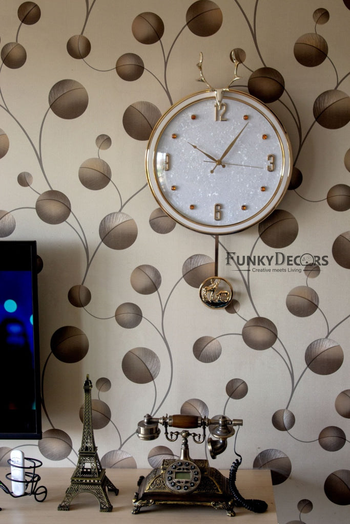 Funkytradition White Golden Reindeer Pendulum Wall Clock Watch Decor For Home Office And Gifts 65 Cm