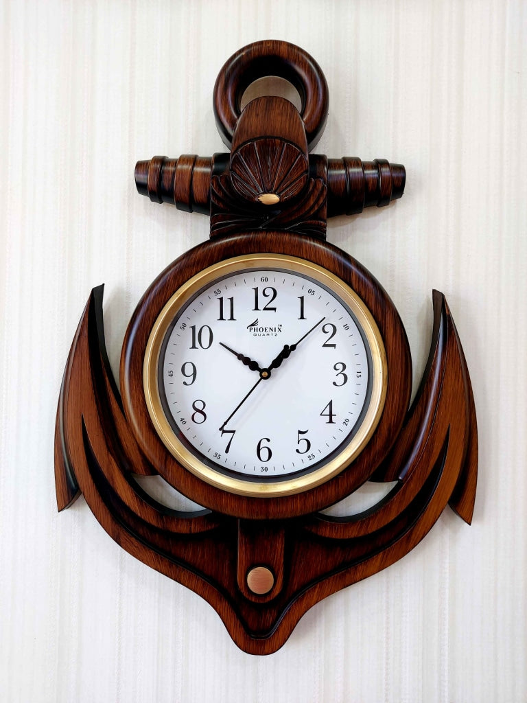 Funkytradition Wooden Style Anchor Wall Clock Watch Décor For Home Office Decor And Gifts 60 Cm Tall