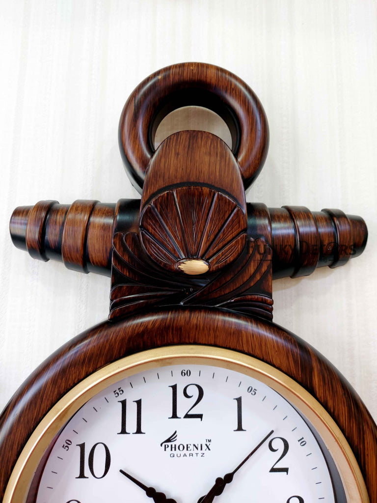 Funkytradition Wooden Style Anchor Wall Clock Watch Décor For Home Office Decor And Gifts 60 Cm Tall
