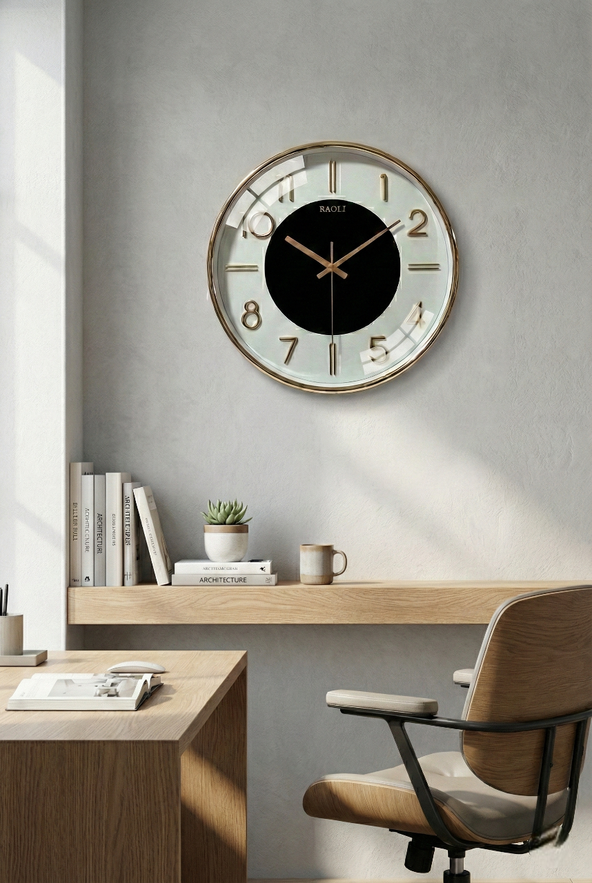 Premium Gold Metal Wall Clock with 3D Numbers | Silent Quartz | 15×15 Inch