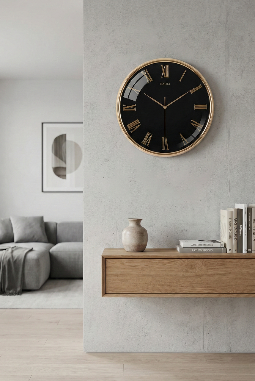 Luxury Gold Wall Clock – 14x14 Inch (Black &amp; White Dial)